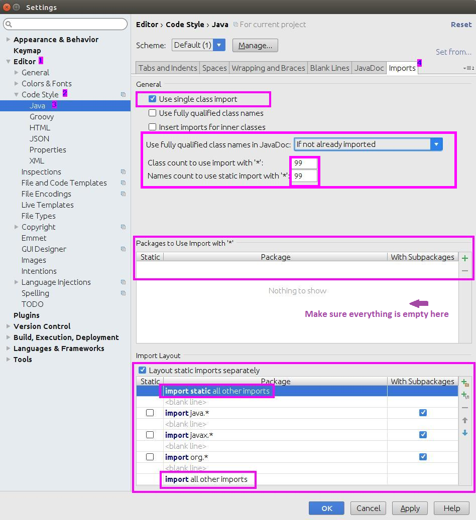 Organize Imports settings in IDEA